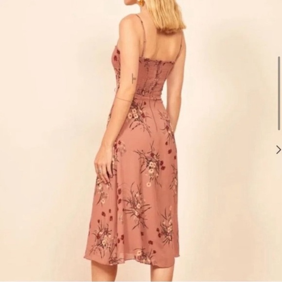 Reformation Odele Dusty Pink Floral Midi Dress - Size 4 - Picture 3 of 10